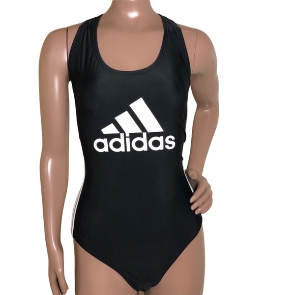 Adidas Logo Side Striped Scoop Tank Swimsuit - Picture 1 of 6